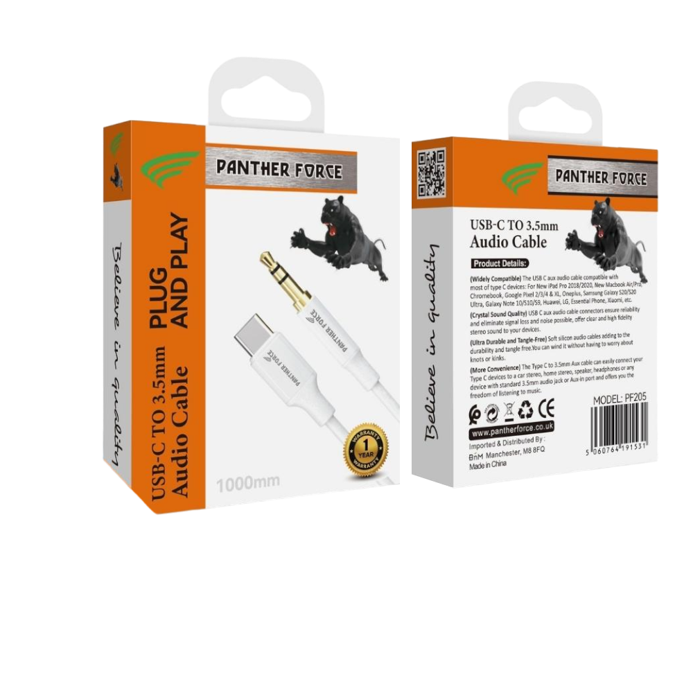 PF205- Panther Force Type-C AUX - Extended Length for Convenient Charging and Syncing of Your Phone PF205- Panther Force Type-C AUX - Extended Length for Convenient Charging and Syncing of Your Phone